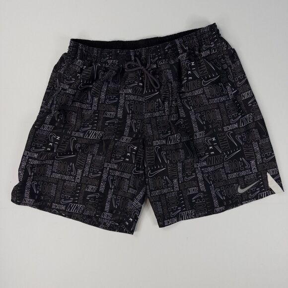 Nike Swim Trunks Mens XL‎ Just Do It AOP Black Athleisure Shorts - Picture 1 of 9